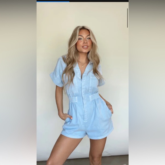 LANE 201 NWT DENIM ROMPER LARGE - Picture 5 of 11